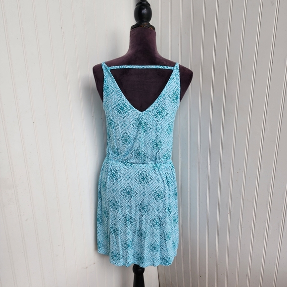 Banana Republic Green White Geo Rayon Tank Top Knee Length Sun Dress Stretch XS - Picture 12 of 13